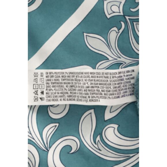 Forever 21 Satin Teal Slip Cowl Neck Mini Scarf Print Dress Size M - Picture 6 of 11